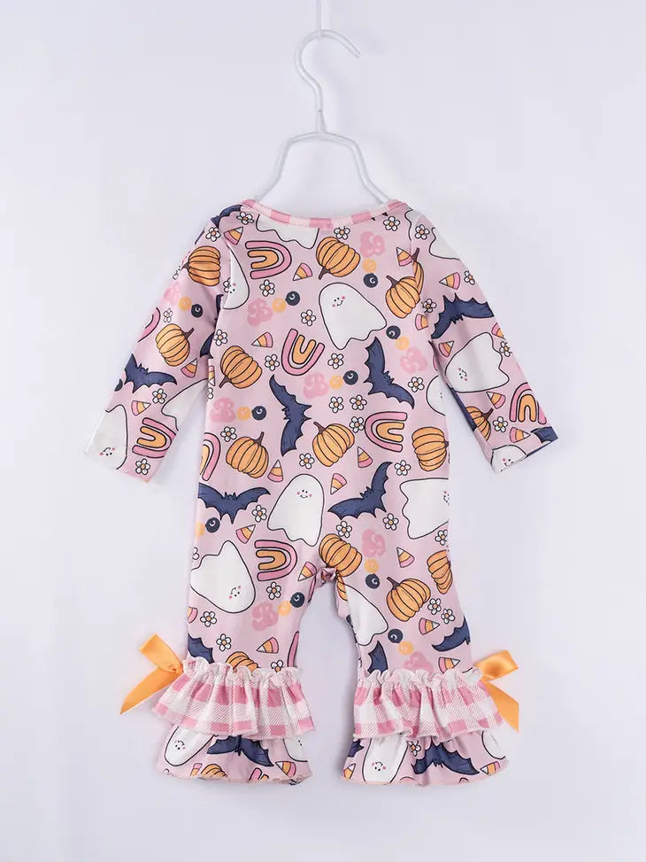 Pink Ghost Pumpkin Ruffle Baby Romper