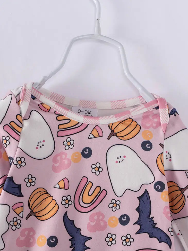 Pink Ghost Pumpkin Ruffle Baby Romper