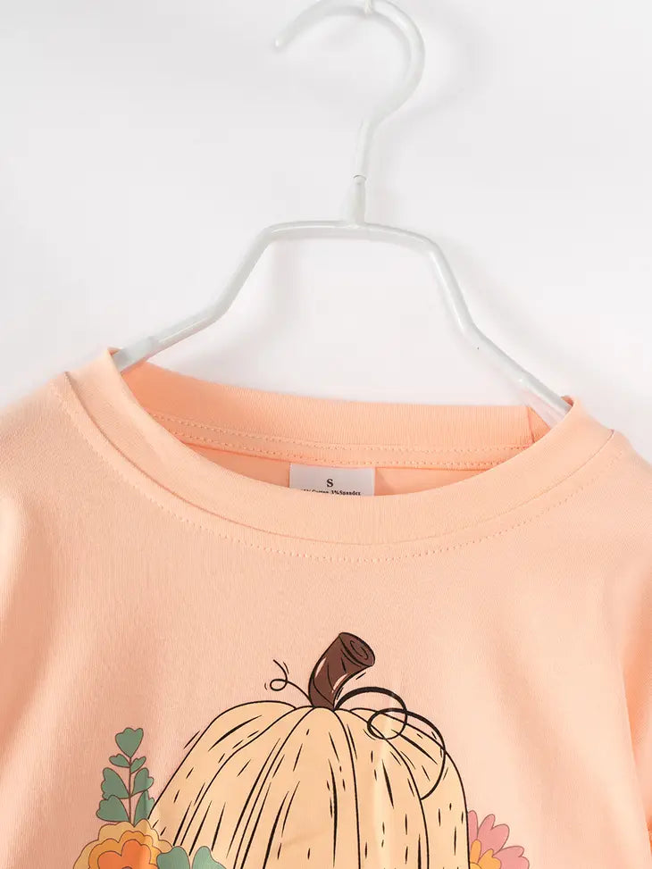 Coral Pumpkin Floral Ruffle Girl Bottom Set