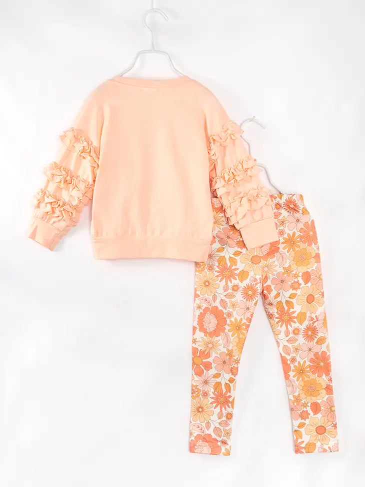 Coral Pumpkin Floral Ruffle Girl Bottom Set