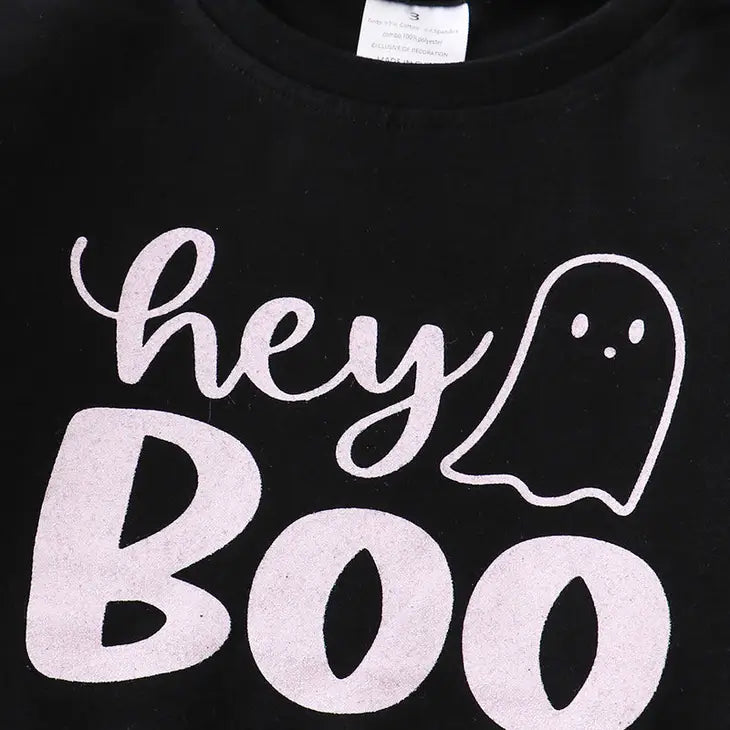 Black "Boo" Ruffle Girl Top