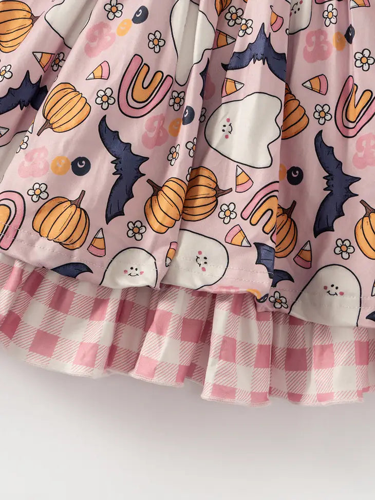 Halloween Pink Ghost Pumpkin Girl Twirl Dress