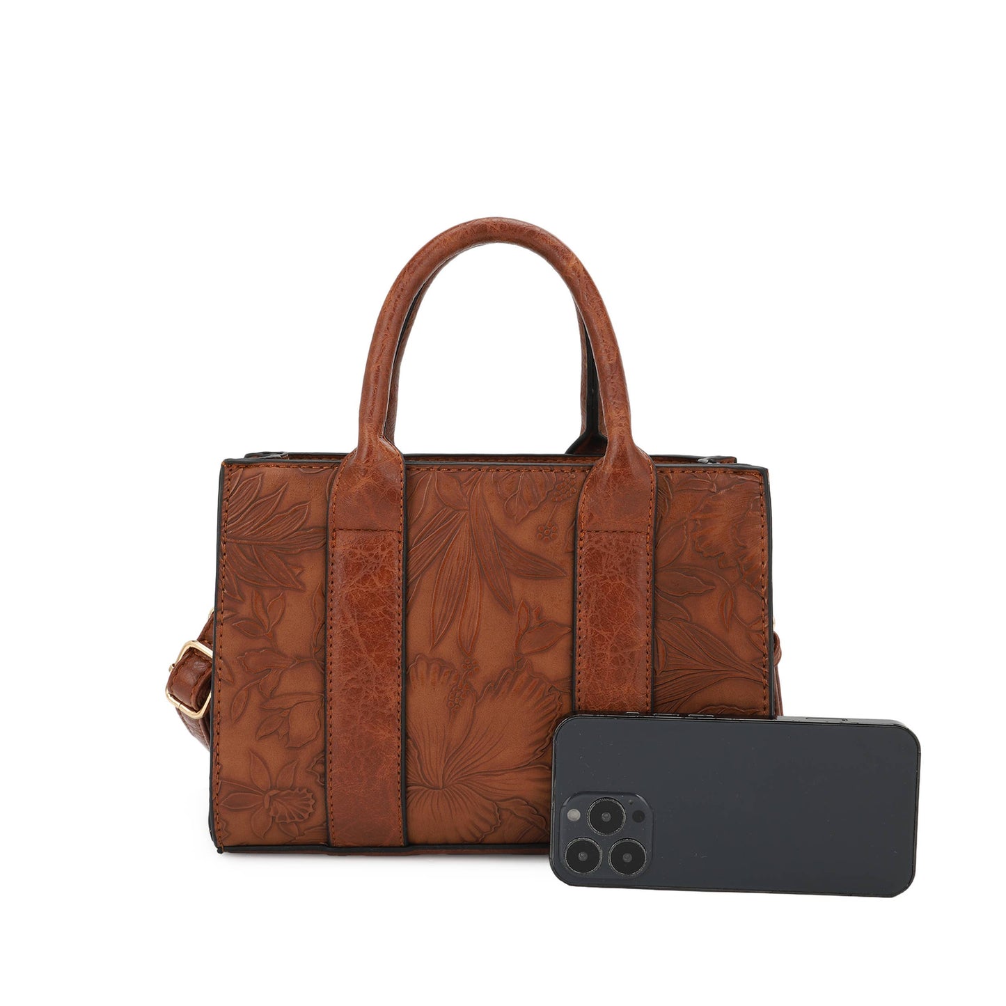 CIRLYN HIBISCUS TOOLED 2 IN 1 TOTE WITH MINI SATCHEL SET
