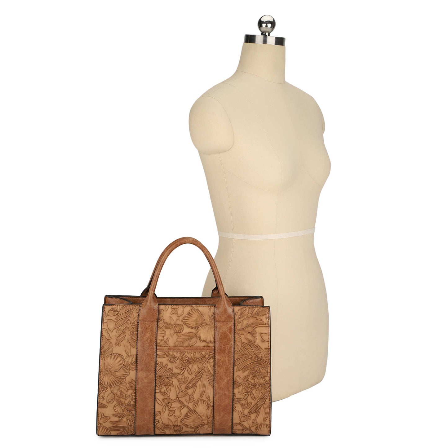 CIRLYN HIBISCUS TOOLED 2 IN 1 TOTE WITH MINI SATCHEL SET