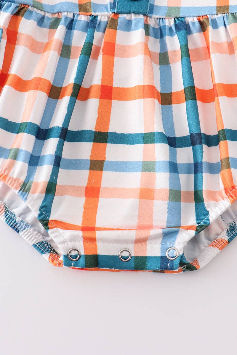 Multicolored plaid pocket baby romper