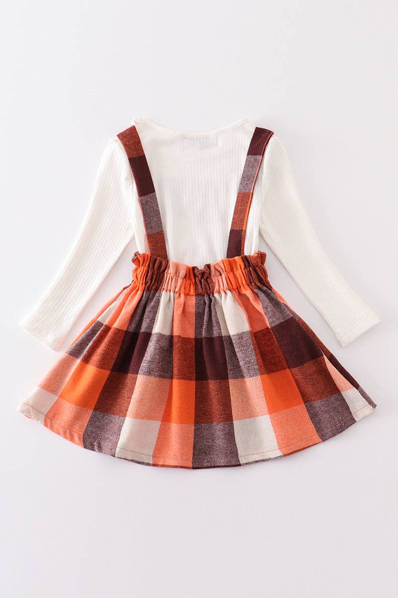 Pumpkin space season plaid girl skirt set