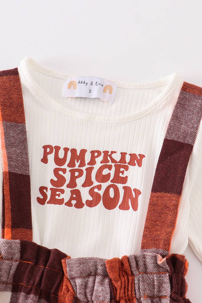 Pumpkin space season plaid girl skirt set