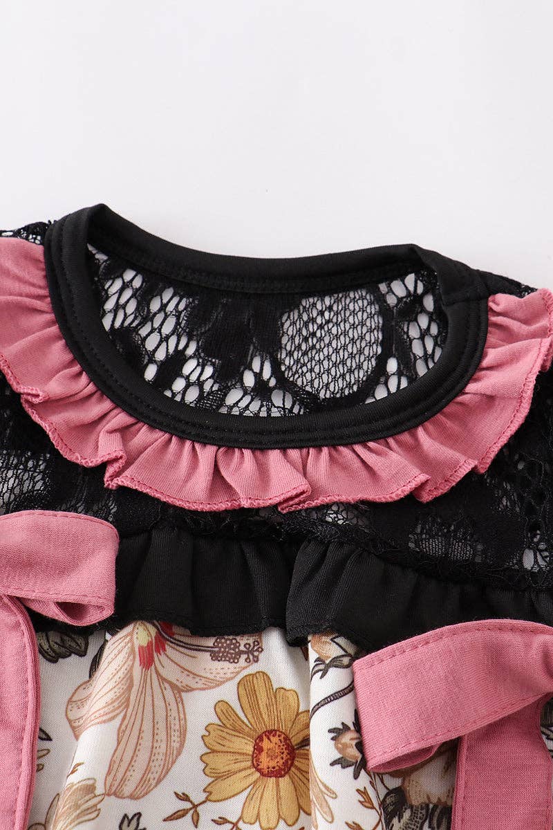 Black floral girl baby romper