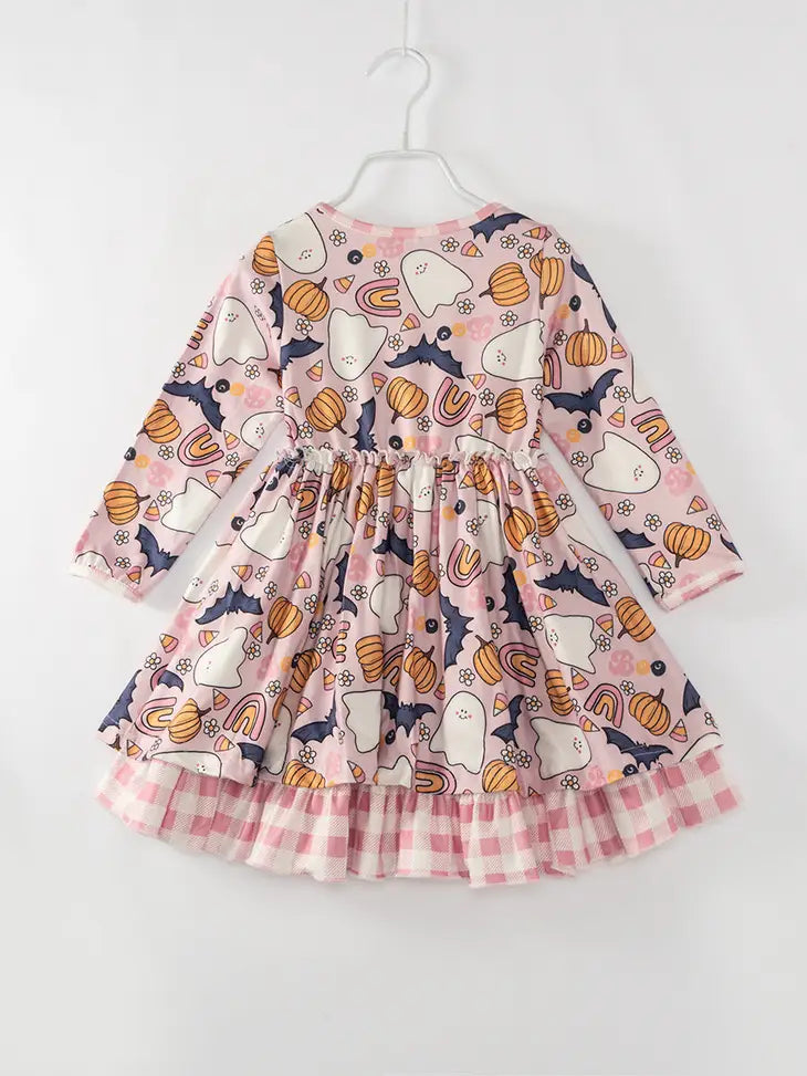 Halloween Pink Ghost Pumpkin Girl Twirl Dress