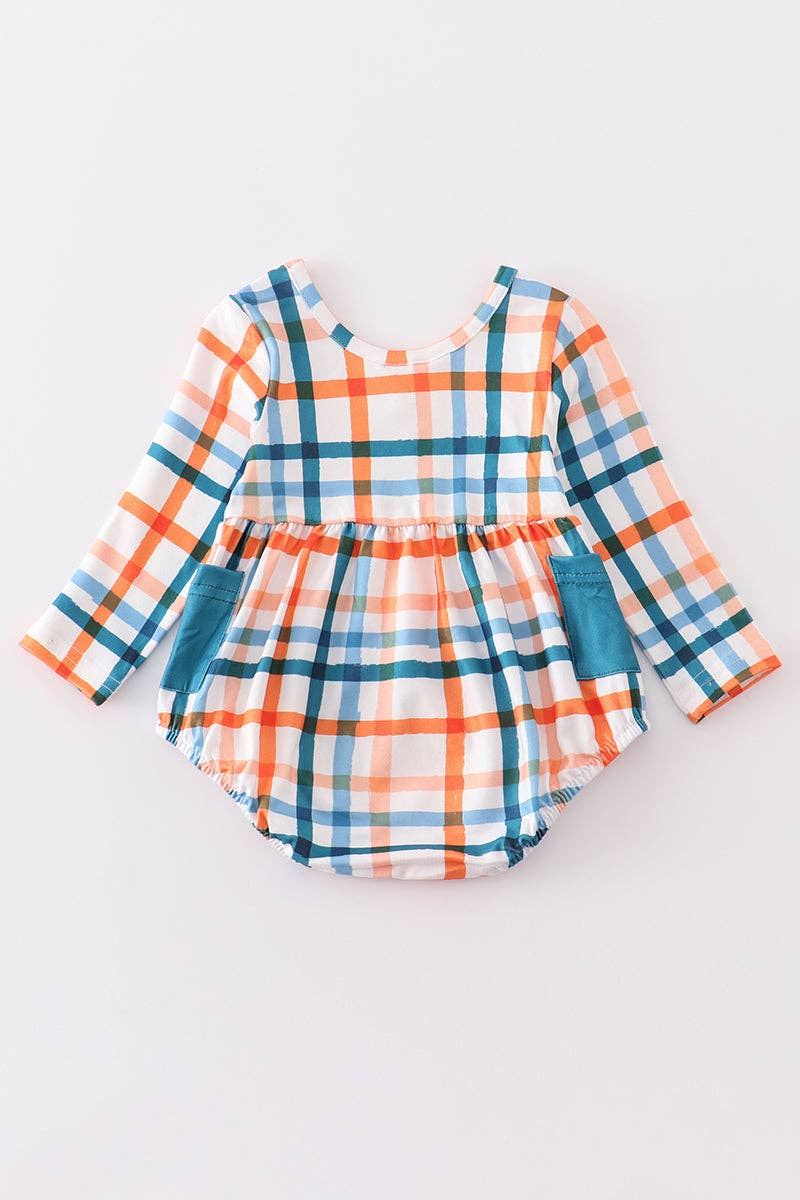 Multicolored plaid pocket baby romper