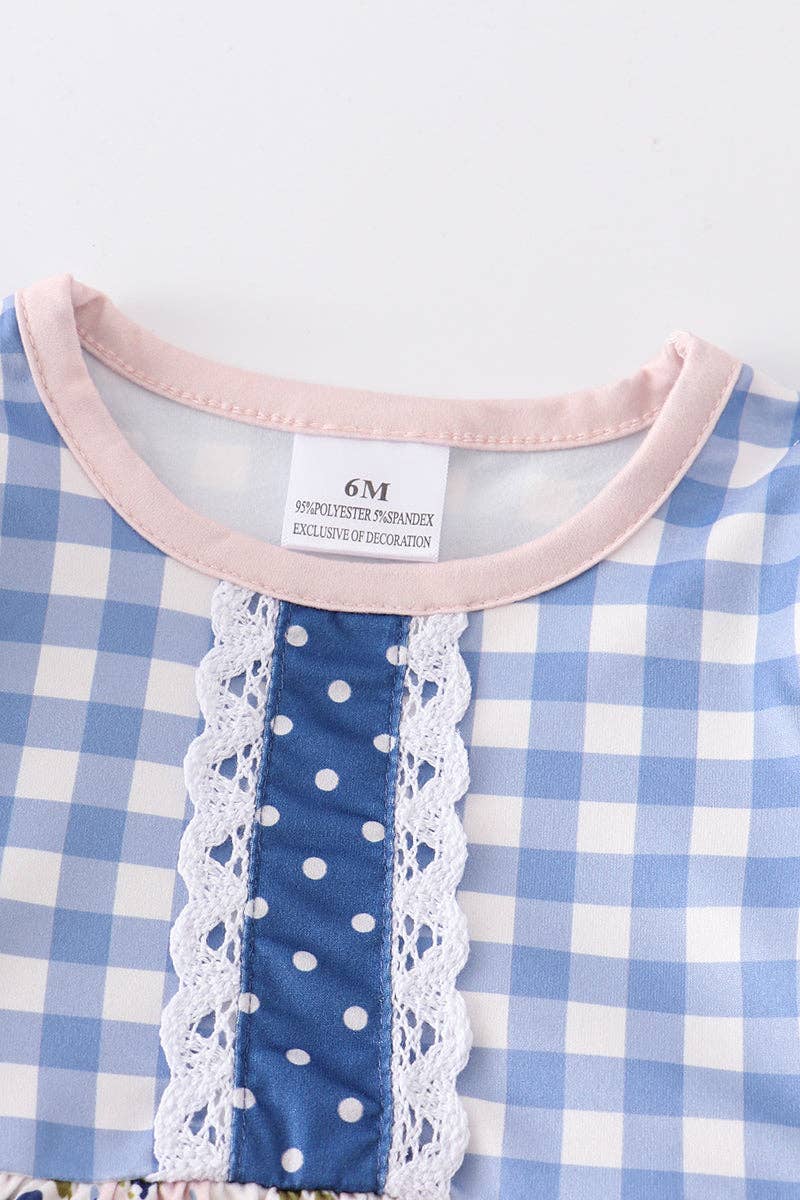 Blue plaid floral ruffle baby girl romper