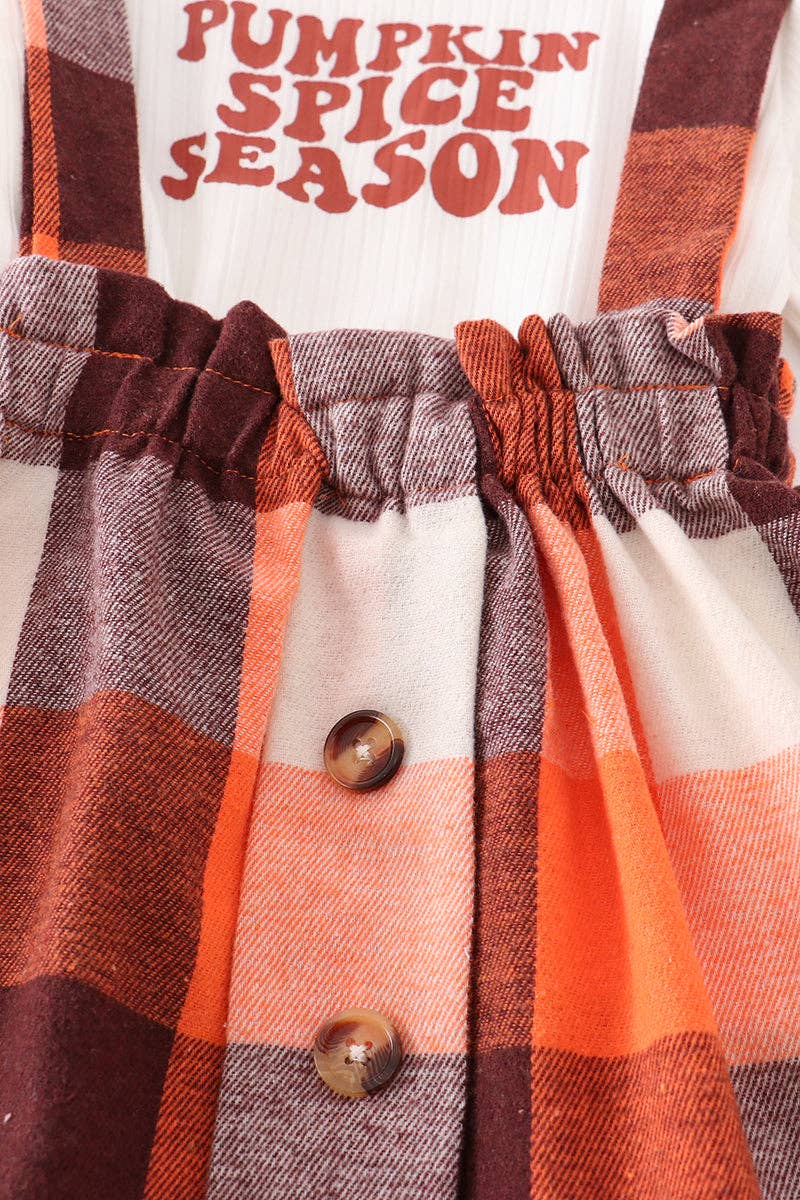 Pumpkin space season plaid girl skirt set