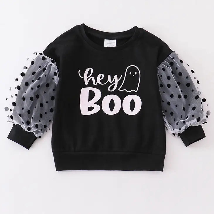 Black "Boo" Ruffle Girl Top