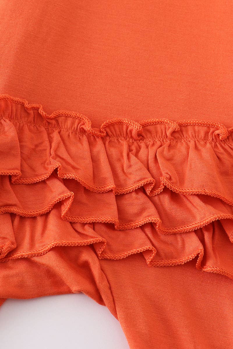 Orange bamboo ruffle zipper 2pc baby romper