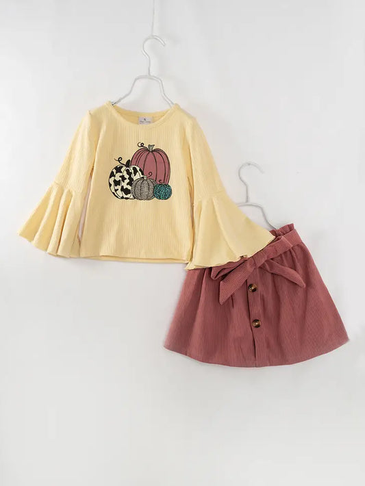 Purple Pumpkin Ruffle Girl Skirt Set