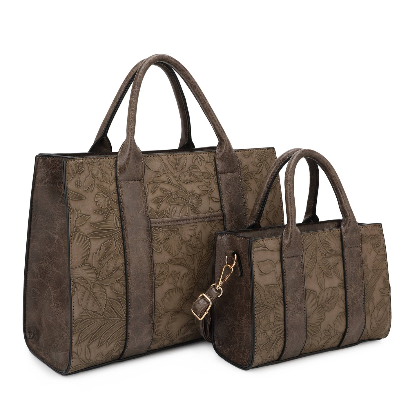 CIRLYN HIBISCUS TOOLED 2 IN 1 TOTE WITH MINI SATCHEL SET