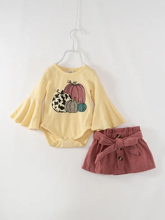 Purple Pumpkin Ruffle Baby Girl Skirt Romper Set