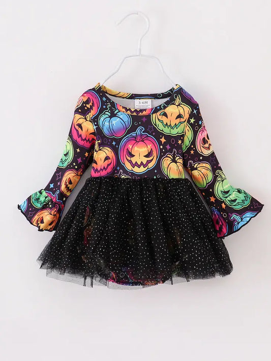 Halloween Colorful Pumpkin Print Baby Girl Romper