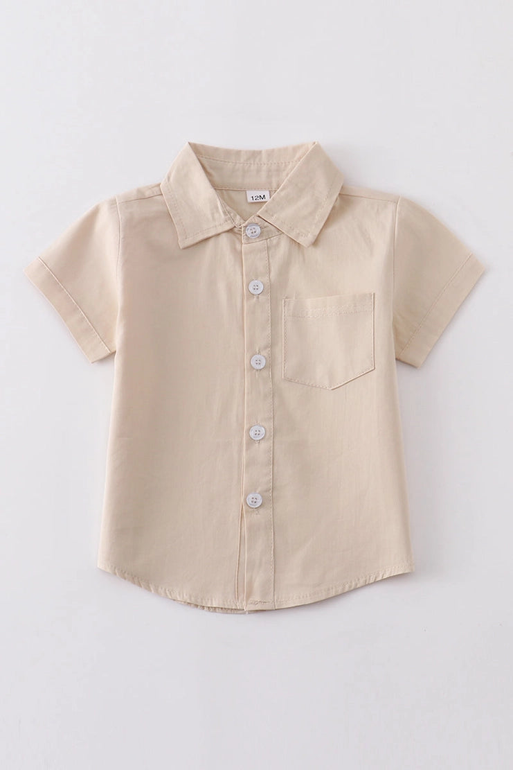 Beige Button-Downs Pocket Boy Shirt