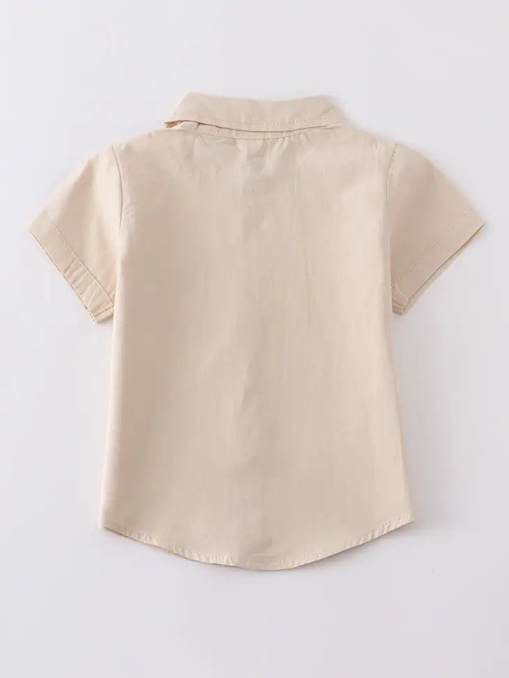 Beige Button-Downs Pocket Boy Shirt