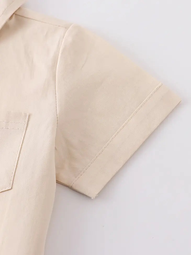 Beige Button-Downs Pocket Boy Shirt