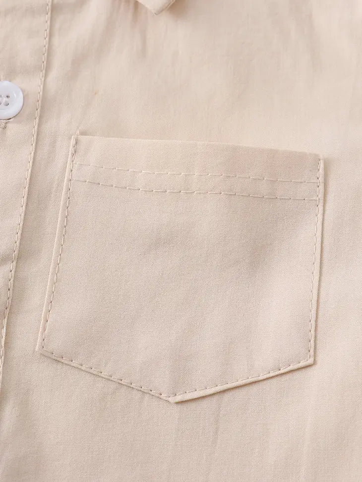 Beige Button-Downs Pocket Boy Shirt