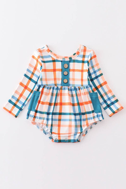 Multicolored plaid pocket baby romper