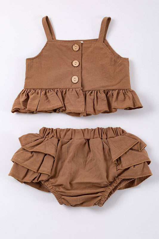 Brown ruffle baby girl set