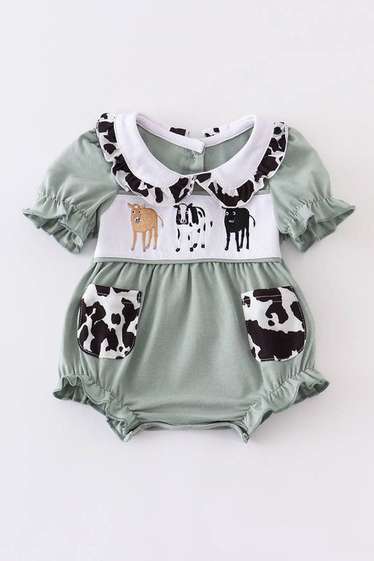 Green cows embroidery pocket girl bubble