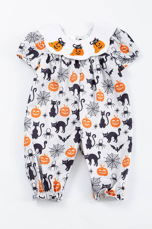 Halloween pumpkin cat print baby romper